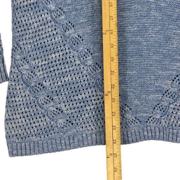 Chico's Textured Open Knit V-Neck Sweater Women L Blue Classic Oversize Pullover - Picture 15 of 16